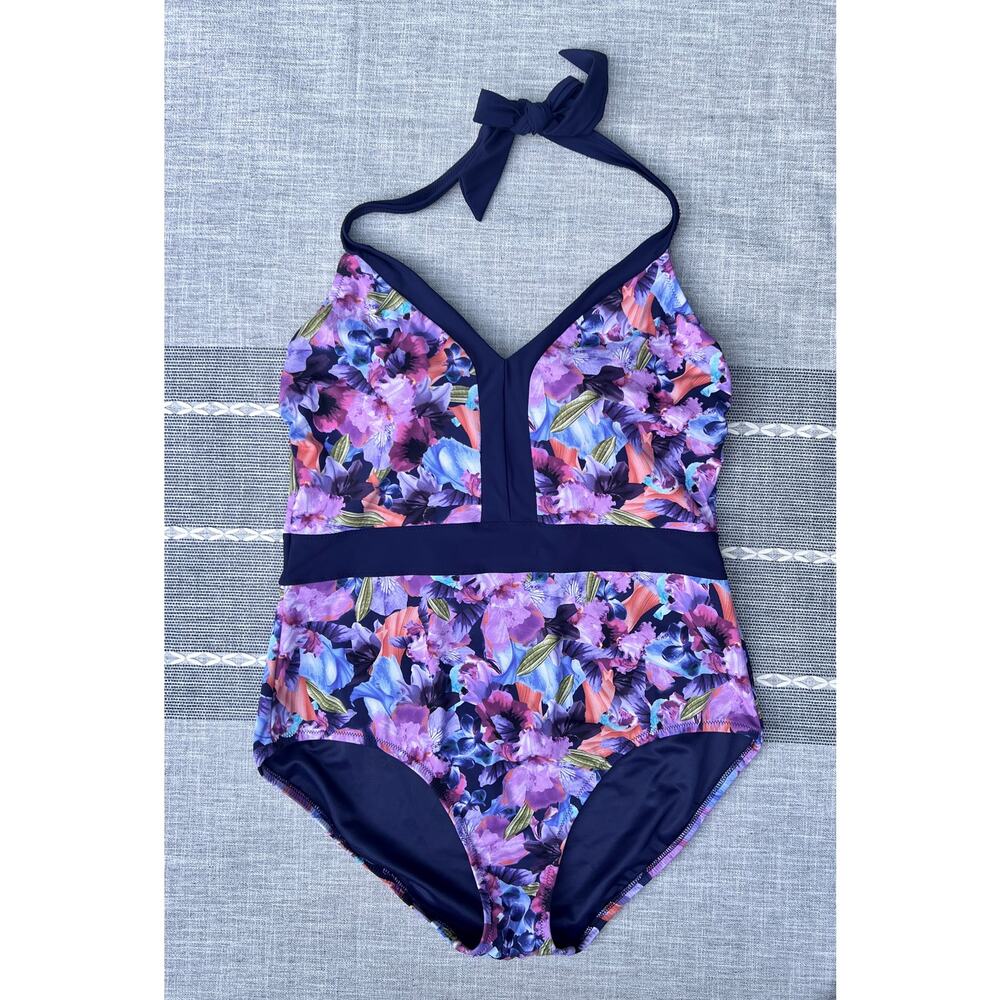 Lands' End One Piece Swimsuit Size Sz 12 Halter Tie Top Molded Cup Bra